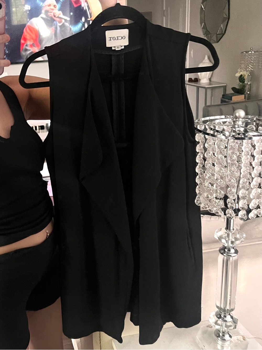 black structured blazer vest sleeveless